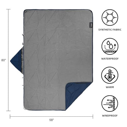 Large Outdoor Waterproof Blanket Extra Thick Fleece Stadium Blanket for Camping, Car, Pet, Picnics - Windproof, Wearable, Machine Washable 80" x 58" (Deep Blue,Hooded) - color: Hooded-deep Blue