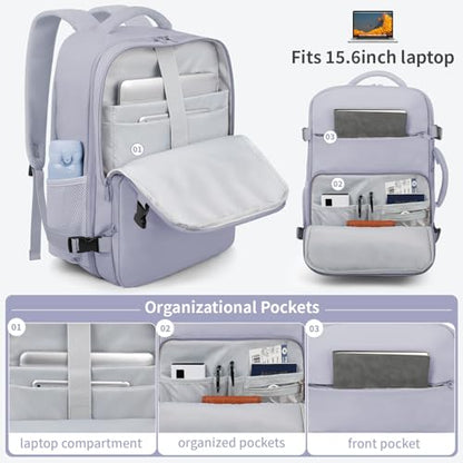 ZOMFELT Travel Backpack for Women Men, Carry On Backpack, TSA 15.6inch Laptop Backpack Flight Approved, Personal Item Travel Bag Nurse Bag Casual Daypack for School Weekender Business Trip, Purple - color: Purple