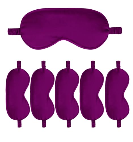 6PACK Silk Sleep Mask Satin Eye Masks Blackout Silky Eyeshade Cover Soft Blindfold Eyeshades for Women Sleeping Travel Gift - color: Plum