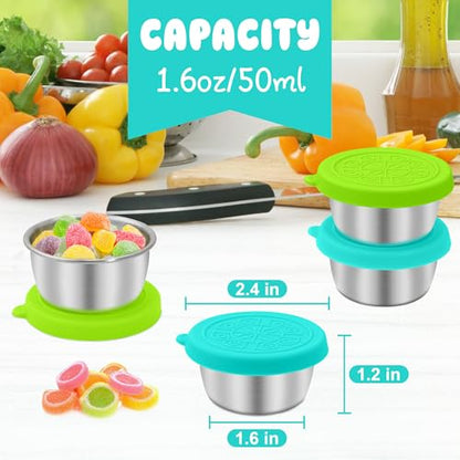 LIEMAND 6x1.6 oz Salad Dressing Container to Go, Leakproof Reusable Stainless Steel Small Container with Lid,Sauce Containers for Lunch box,Picnics,Travel,Office and Meal Prep - color: Glacier Mint, size: 1.6oz