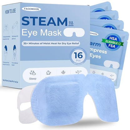 16 Pack Steam Eye Mask for Dry Eyes: Self-Heating Warm Compress for Stye Relief & Digital Eye Strain, FSA&HSA Eligible, Travel & Spa Essential, Disposable, No Microwave, Self-Care Gift, Unscented - color: Blue -16 Packs