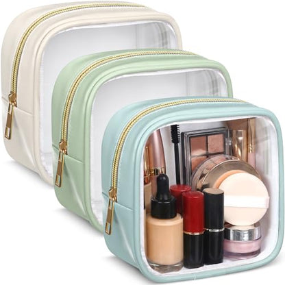 Abbylike 3 Pcs Mini Clear Makeup Bag Cosmetic Bags Set Waterproof Transparent Toiletry Bag with Zipper for Women Girls, Gifts for Bridesmaid(Moonlight White,Lake Blue,Lake Green) - color: Moonlight White,Lake Blue,Lake Green