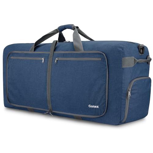 Gonex Large Foldable Travel Duffle Bag with Shoes Compartment, Packable Lightweight Water Repellent Duffel Bag for Camping Gym Weekender Bag - color: Dark Blue, size: 150L
