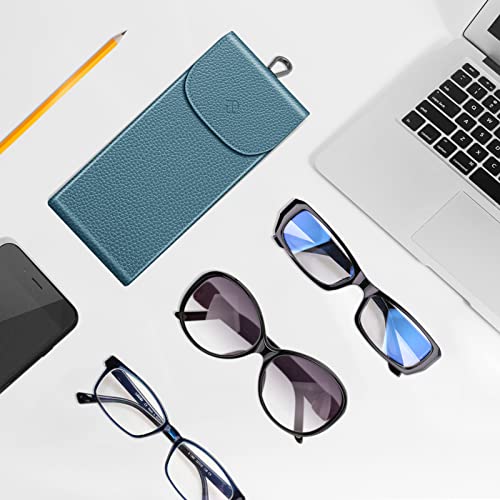 FINTIE Double Glasses Case with Carabiner Hook, Portable Vegan Leather Eyeglass Case Anti-scratch Sunglasses Pouch - color: Ocean Blue