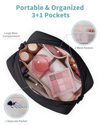 Narwey Puffer Makeup Bag for Women Girl, Quilted Travel Cosmetic Bag Puffy Make Up Bag Organizer, Cute Travel Toiletry Bag for Toiletries (Black) - color: Black