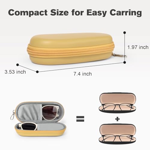 Double Eyeglasses Case, Dual Glasses Sunglasses Organizer with Zipper Closure, Eyewear Storage Box for Men Women Travel - color: Mellow Yellow