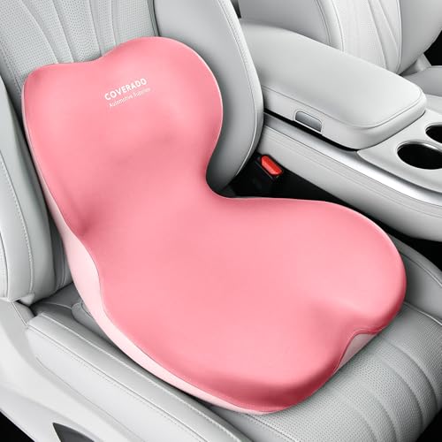 Coverado Car Seat Cushion and Lumbar Support Pillow One Piece, Memory Foam Ergonomic Back Support Driving Seat Cushion for Back Pain, Non-Slip Washable Cushion for Car, Driver, Office - color: Pink, size: 1 Piece
