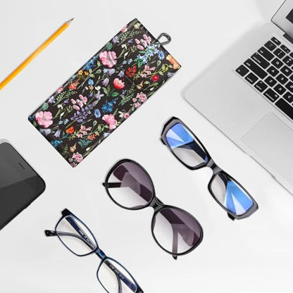 FINTIE Double Glasses Case with Carabiner Hook, Portable Vegan Leather Eyeglass Case Anti-scratch Sunglasses Pouch - color: Black Floral