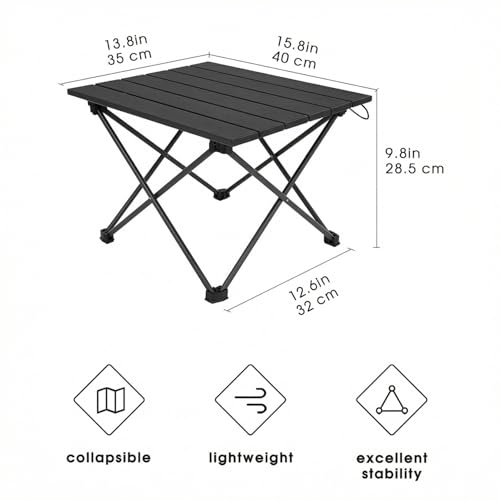MOON LENCE Ultralight Folding Camping Table, Compact,Portbale with Carry Bag, for Outdoor Cooking, Picnic, Camp, Boat, Travel (Pure Black - S) - color: Pure Black, size: Small