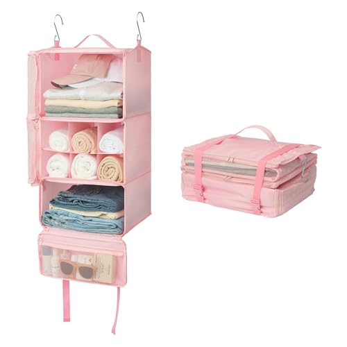 GRANNY SAYS Hanging Packing Cubes for Travel, Large Portable Hanging Suitcase Organizer, Foldable Compression Luggage Organizer Bags for Clothes, Carry on Closet Suitcase, XL-Pink Travel Shelves - color: Pink, size: XL-13"L x 9¾"W x 23½"H