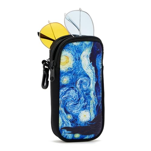 WOZEAH Double Eyeglass Case with 2 Compartments, Travel Eyewear Organizer for Two Pairs of Glasses - color: Starry Night