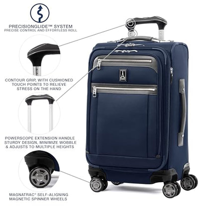 Travelpro Platinum Elite Softside Expandable Carry on Luggage, 8 Wheel Spinner Suitcase, USB Port, Suiter, Men and Women, Dark Blue, Carry On 21-Inch - color: Dark Blue, size: Carry-On 21-Inch