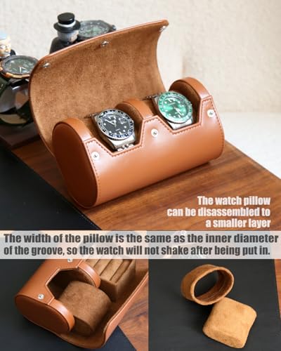 Watch Roll Travel Case for Men and Women with Suede Lining Portable 2 Slot Watch Display Storage and Organizer to Holder Large Watch(2 Slot Light Brown) - color: 2 Slot Light Brown