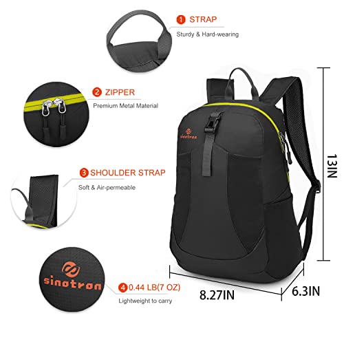 sinotron 22L Lightweight Packable Hiking Backpack, Small Hiking Backpack Day Pack for Women Men Travel Camping Vacation - color: Black