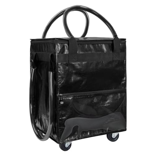 Reusable Grocery Bag on Wheels (Small-Black), Rolling Shopping Bags with Wheels and Handle, Folding Rolling Tote Trolley, Zipper Cover, Carries Up to 22 LBS, Easy Transportation - color: Black, size: Small