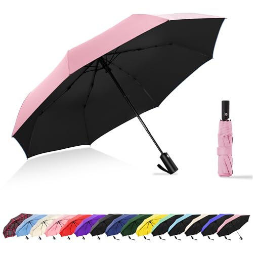 Travel Umbrella UV Sun Protection - Compact Mini Travel Size Automatic Windproof for Backpack or Purse, Lightweight Outdoor Parasol - color: Pink