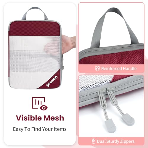 Compression Packing Cubes for Travel, Lightweight Vacation Travel Essentials, Travel Accessories for Suitcase Organizer Bags Set, Durable Luggage Organizer - color: Burgundy, size: 6 set-Half Mesh