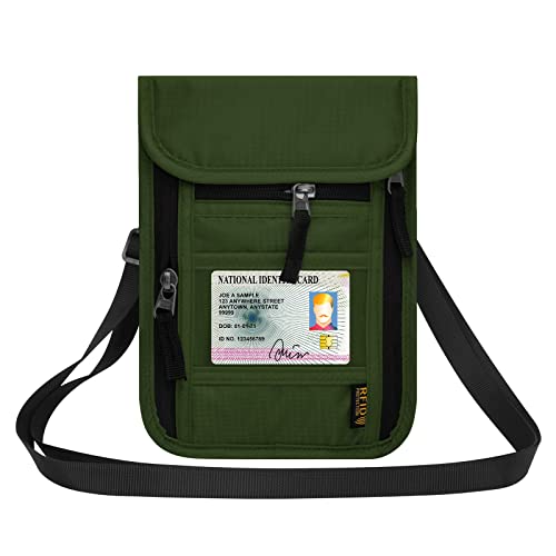 HOTEMIA Neck Wallet for Travel,Passport Holder Neck Pouch for Men Women with Adjustable Neck Strap and RFID Blocking - color: Green