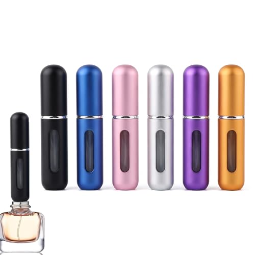Travel Refillable Perfume Atomisers,6Pcs 5ml Mini Perfume Bottle,Mini Travel Size Perfume Bottle for Women Men Small Mister Spray Bottle, for Travel and Outgoing - color: Matte Pink/Matte Blue/Matte Purple/Matte Black/Matte Silver/Matte Gold