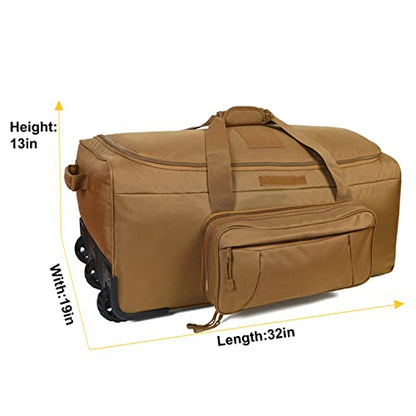 Greencity Duffel Bag Wheels Rolling Deployment Wheeled Military Suitcase Heavy-Duty Extra large deployment bag Capacity 32 Inch，Coyote - color: Coyote