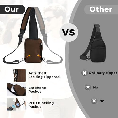 VADOO Sling Bag, Crossbody Bag with Zipper Lock, RFID Blocking & Water Resistant for Men and Women - color: Brown