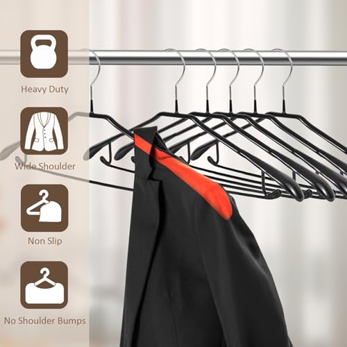 5 Pack Wide Shoulder Hangers 17” Metal Suit Hangers Smooth Soft Gloss Grippy Flexible Thick Rubber Blazer Non Slip Jacket Clothes Hangers Black - color: Black