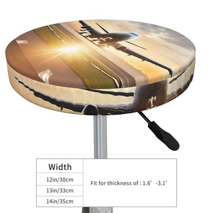 Round Bar Stool Covers 14 Inch, Airplane, 3-Layer Velvet Circular Seat Cushion Covers, Washable Non-Slip Chair Pads for Round Stools, Suitable for Thick Within 2.76 Inch - size: 14 inch