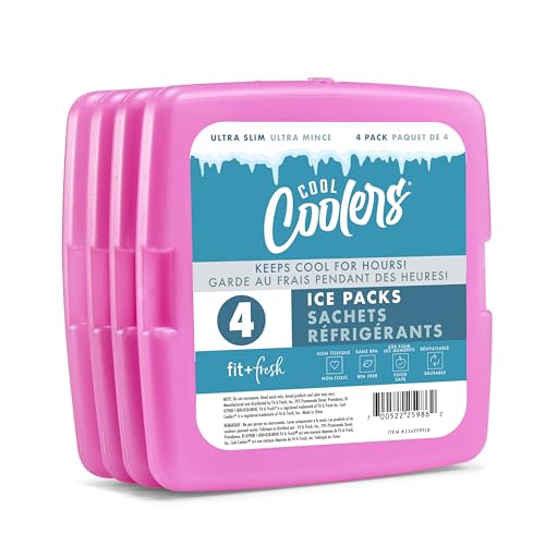 Cool Coolers by Fit & Fresh Slim Ice Packs, Quick Freeze Reusable Ice Packs for Lunch Boxes & Coolers, Long-Lasting, Space Saving Lunch Ice Packs, Purple 4PK - color: Purple (4 Pack)