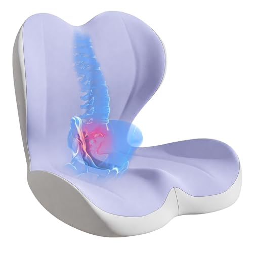Seat Cushion for Office Chair and Car, Lumbar Support Pillow for Office Chair, Memory Foam Ergonomic Seat Cushion for Long Sitting, Back & Tailbone Pain, Sciatica - Purple & Gray - color: Purple Gray