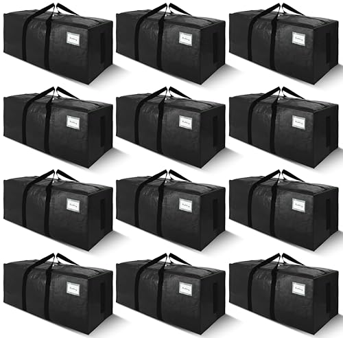 SWEET DOLPHIN 12 Pack 200LB Heavy-Duty Moving Bags with Wrap-Around Handles, Extra Large Storage Totes for Space Saving, Clothes Storage Bags, College Dorm Essentials, Black, 24 Gal - color: Black, size: 12 Pack - 24 Gal