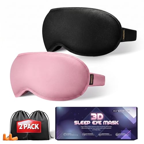 Weighted Eye Mask - 3D Contoured Sleep Masks for Women Men, Blackout Sleeping Eye Mask for Travel, Meditation, Airplane, Memory Foam, Adjustable Strap Pink Black - color: Black Pink