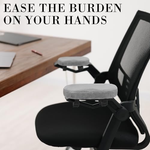 Threlaco 2 Pcs Office Chair Armrest Pads Soft Foam Office Chair Arm Covers Fluffy Flannel Gaming Armchair Armrest Cushion for Elbows and Forearms Support Pressure Relief(Gray) - color: Grey