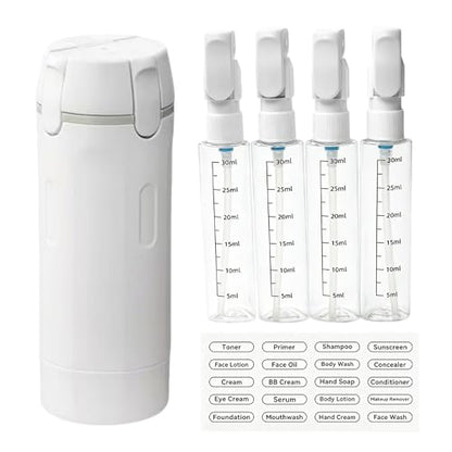 4-in-1 Travel Dispenser Bottle, Leak-Resistant Toiletry Containers, TSA Compliant Refillable Pump Bottles for Shampoo, Lotion, Conditioner - Portable Essentials for Flying, Gym & Camping(White) - color: White