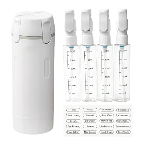 4-in-1 Travel Dispenser Bottle, Leak-Resistant Toiletry Containers, TSA Compliant Refillable Pump Bottles for Shampoo, Lotion, Conditioner - Portable Essentials for Flying, Gym & Camping(White) - color: White