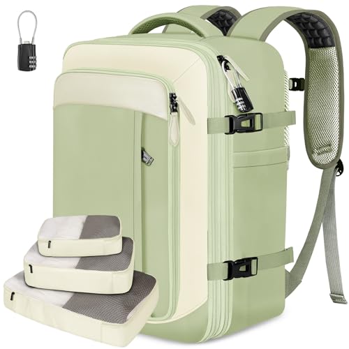 Vancropak Carry on Backpack for Women, Large Expandable Travel Backpack Fits 17.3" Laptop, Airplane Approved Suitcase Bag with Shoe Compartment, Lightweight Anti Theft Weekender Bag for Travel, Green - color: Green