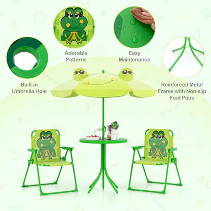 HONEY JOY Kids Picnic Table, Animal Themed Toddler Outdoor Table and Chair Set, 2 Folding Chairs & Removable Umbrella, Children Outdoor Furniture for Backyard Patio Garden (Light Green Frog) - color: Light Green Frog