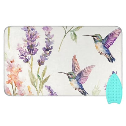 Lavender Flower Hummingbird White Ironing Mat for Table top Portable Ironing Pad Blanket for Washer Dryer Countertop Travel - color: Lavender Hummingbird 01