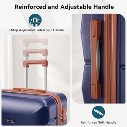 Hoteel Luggage Sets 3 Piece, 4-Year Warranty, Durable Suitcase Set with Spinner Wheels, ABS Hard Shell Lightweight Luggage with TSA Lock, Large Checked Travel Suitcases, Dark Blue(20/24/28) - color: Dark Blue, size: 20/24/28 Inch