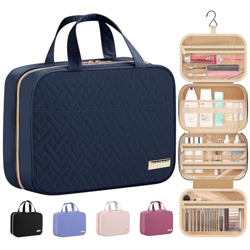HOTOR Travel Toiletry Bag w/Hanging Hook - Spacious Toiletry Bag Essentials for Women & Men, Makeup Bag/Big Comparment, Waterproof for Travel Accessories, Medium, Navy Blue - color: Navy Blue, size: Medium