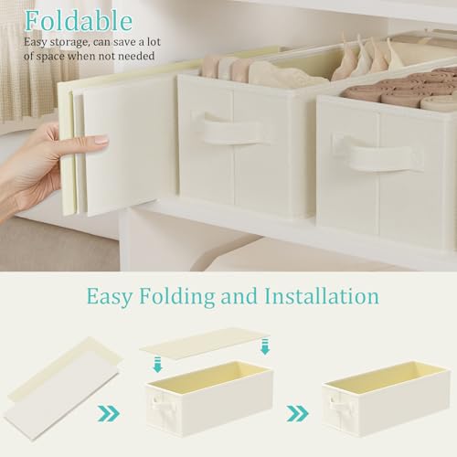 Narrow Storage Bins, Small Fabric Organizer with Handles, Foldable Basket for Closet and Shelves, Toilet Paper Storage, 2 Pack, Beige, 15 x 6 x 5 In, XSNY19BE-2 - color: Beige