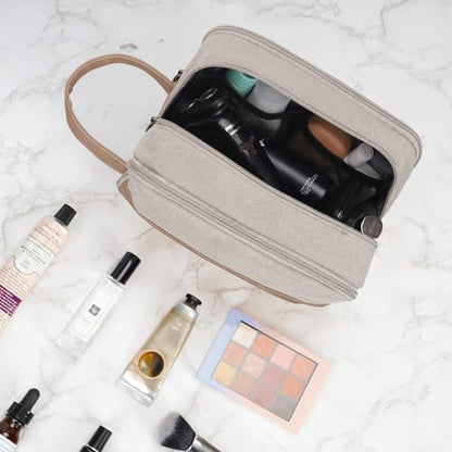 WANDF Travel Toiletry Bag for Men Large Toiletries Shaving Bag Water Resistant Hanging Dopp Kit Travel Accessories Bag for Women Men (Beige Gray) - color: Beige Gray