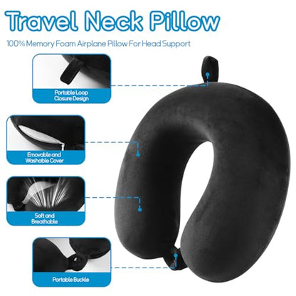 Travel Neck Pillow for Airplane, Car, Office, and Home | 100% Memory Foam U-Shaped Neck Pillow with Soft Washable Cover, Includes Travel Bag, Earplugs & Sleep Eye Mask | for Adults & Kids (Light Gray) - color: Light Gray