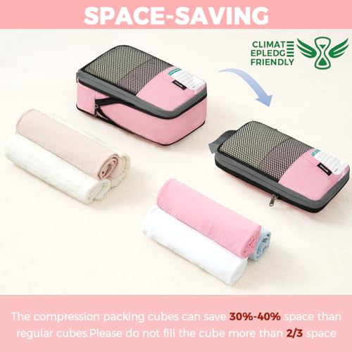 BAGAIL 4/6 Set/8 Set Compression Packing Cubes Travel Accessories Expandable Packing Organizers(HalfMesh, 8-Pink) - color: 8-Pink, style: Half Mesh