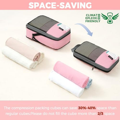 BAGAIL 4/6 Set/8 Set Compression Packing Cubes Travel Accessories Expandable Packing Organizers(HalfMesh, 8-Pink) - color: 8-Pink, style: Half Mesh