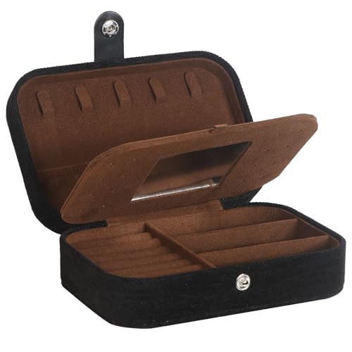 Hatori Travel Jewelry Box, PU Leather Small Jewelry Organizer for Women Girls, Double Layer Portable Mini Travel Case Display Storage Holder Boxes for Stud Earrings, Rings (Black Mirror) - color: Black Mirror