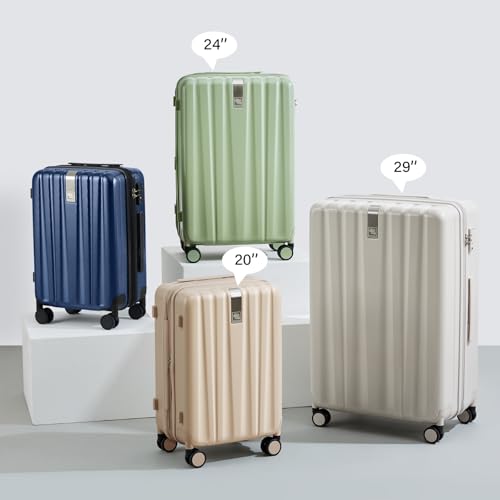 Hanke 24 Inch Expandable Checked Luggage Lightweight PC Hard Shell Luggage Suitcases with Wheels Travel Luggage Rolling Large Suitcase Travel Luggage Bag for Go to University.(Cuba Sand Pink) - color: Cuba Sand, size: Expandable 24 Inch