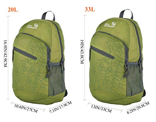 Outlander Packable Handy Lightweight Travel Hiking Backpack Daypack-Green-L - color: Green, size: 33L