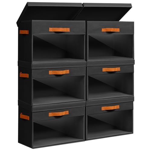 Homsorout Large Storage Bins with Lids - 6 Pack Foldable Decorative Organizers with Clear Windows & Handles, Cube Storage Organizers for Clothes, Blankets, Sweaters, CD, Black - color: Black, size: 16.5 Inch-6 Pack