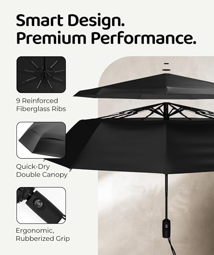 Repel Windproof Travel Umbrella - Compact & Withstands Winds up to 100MPH , Strongest Premium Auto Folding Umbrella for Rain and Sun - Durable, Light & Portable for Women & Men , Fits Backpack & Cars - color: Black - Travel Umbrella (3 Pack)