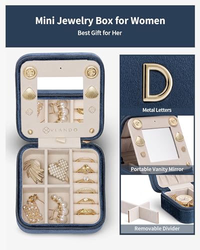 VLANDO Wedding Gifts for Women, Jewelry Box, Bridal Shower, Bridesmaid, Bride Gifts, Bridesmaid Proposal Wedding Gifts, Personalized Jewelry Case - Letter D, Dark Blue - color: Dark Blue, size: Letter D